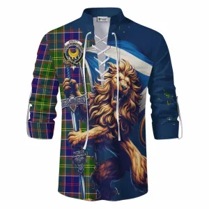 Arnott Tartan Family Crest Ghillie Kilt Shirt with Scottish Majestic Lion
