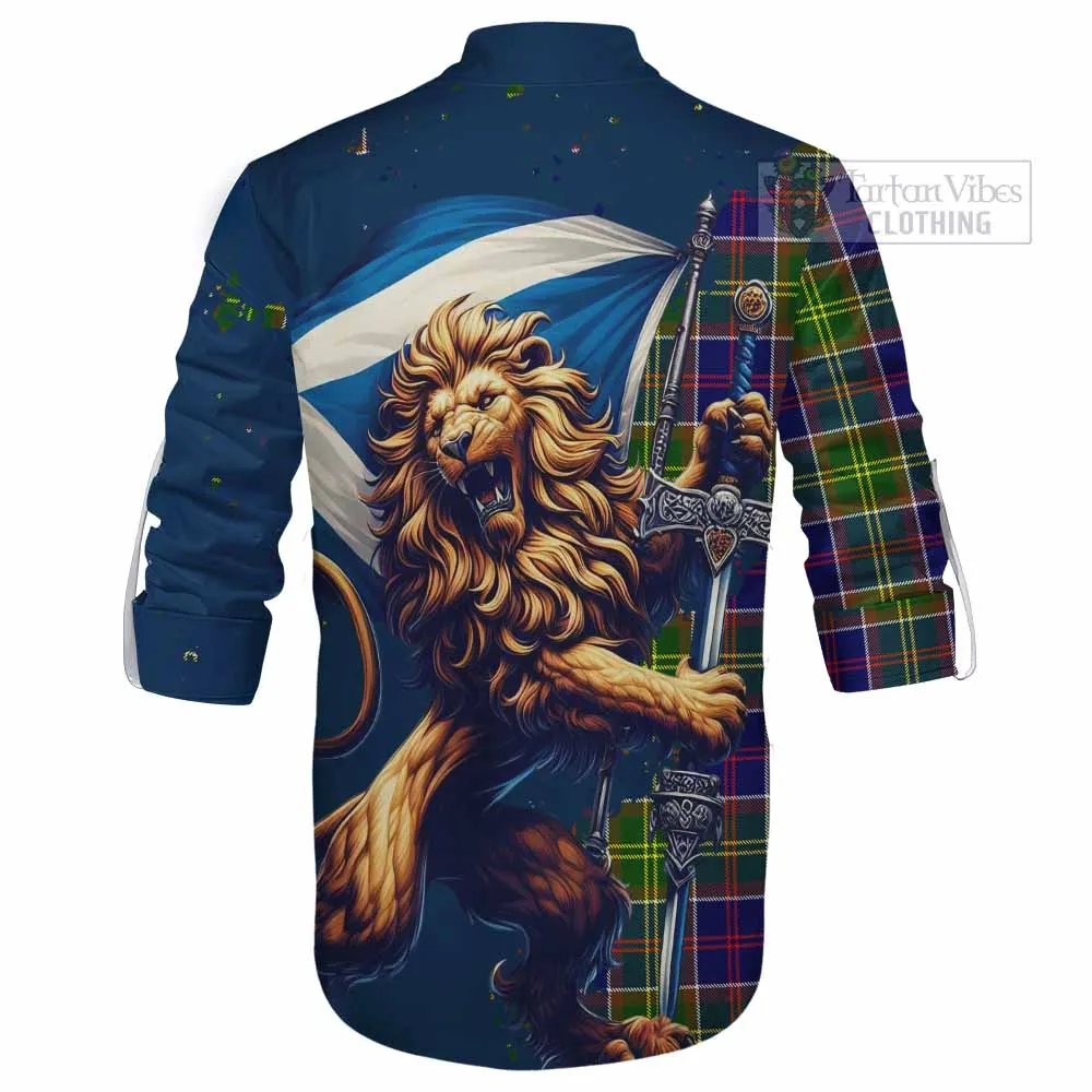 Arnott Tartan Family Crest Ghillie Kilt Shirt with Scottish Majestic Lion