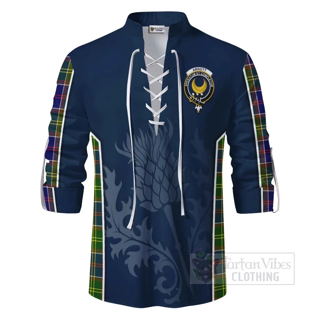 Arnott Tartan Ghillie Kilt Shirt with Family Crest and Scottish Thistle Vibes Sport Style