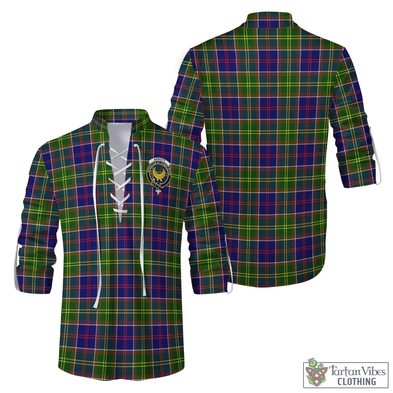 Arnott Tartan Men's Scottish Traditional Jacobite Ghillie Kilt Shirt with Family Crest