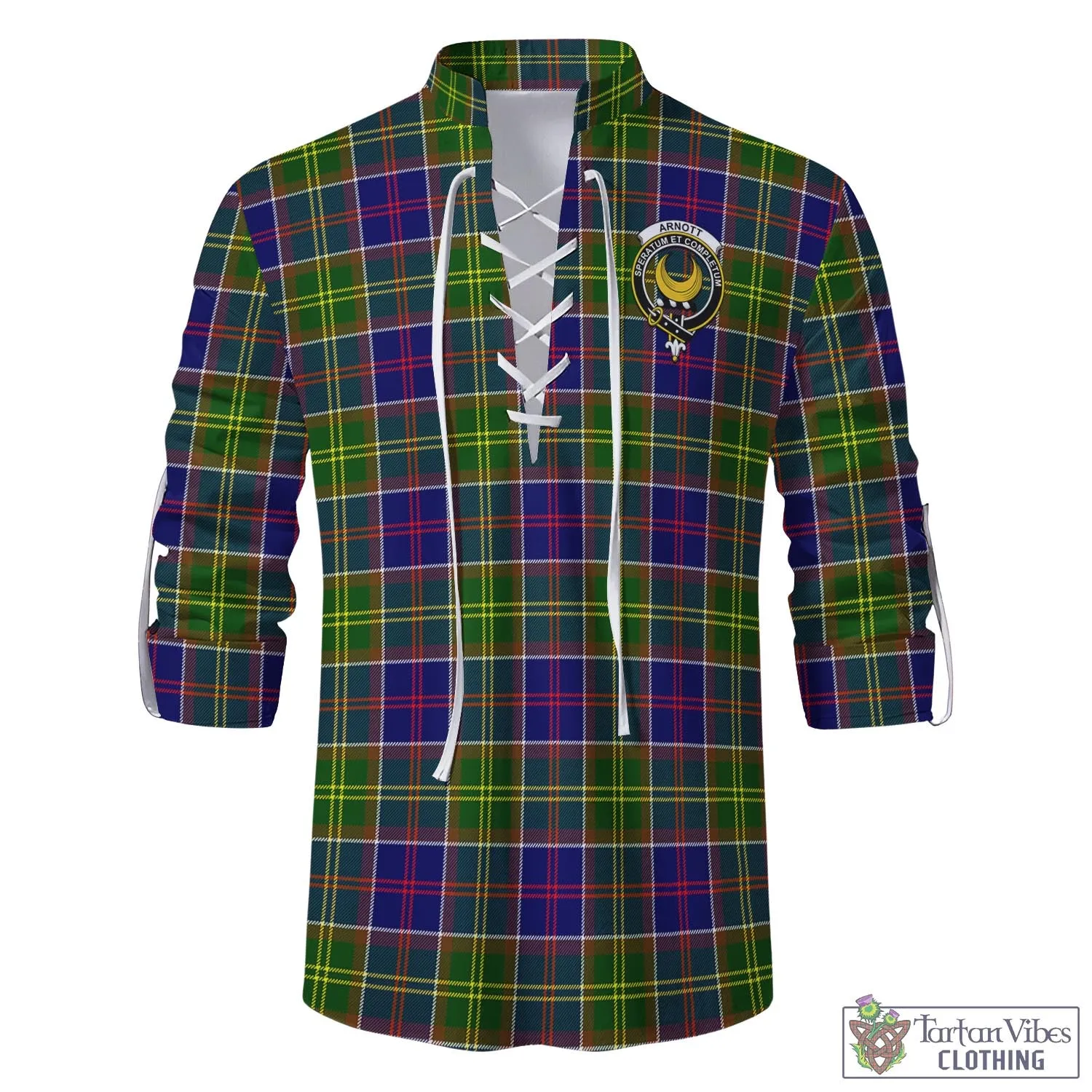 Arnott Tartan Men's Scottish Traditional Jacobite Ghillie Kilt Shirt with Family Crest