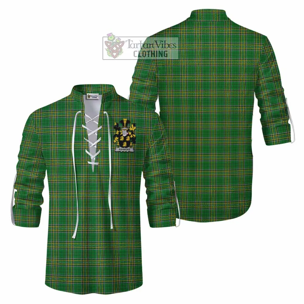 Ashmore Irish Clan Tartan Ghillie Kilt Shirt with Coat of Arms