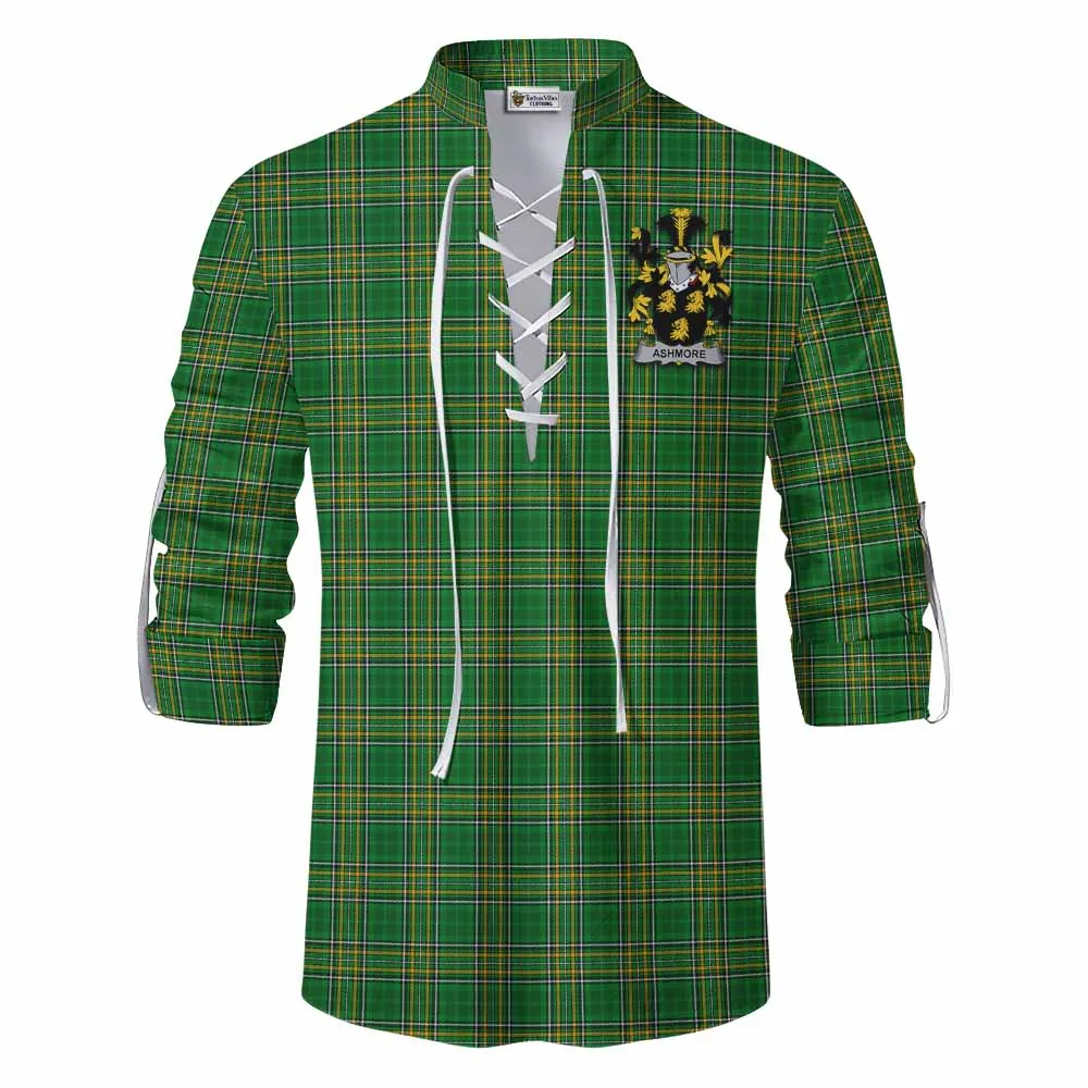 Ashmore Irish Clan Tartan Ghillie Kilt Shirt with Coat of Arms