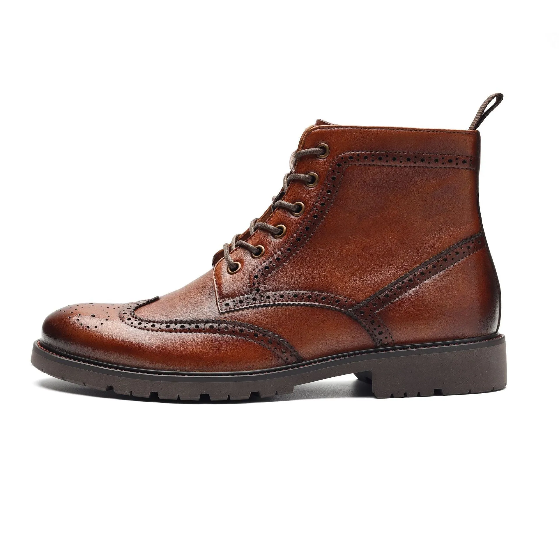 Ashore Shop 2023 British Trend Mens Boots Quality Real Cow Leather Handmade Fashion Brown Man Casual Brogues Shoes with Side Zipper