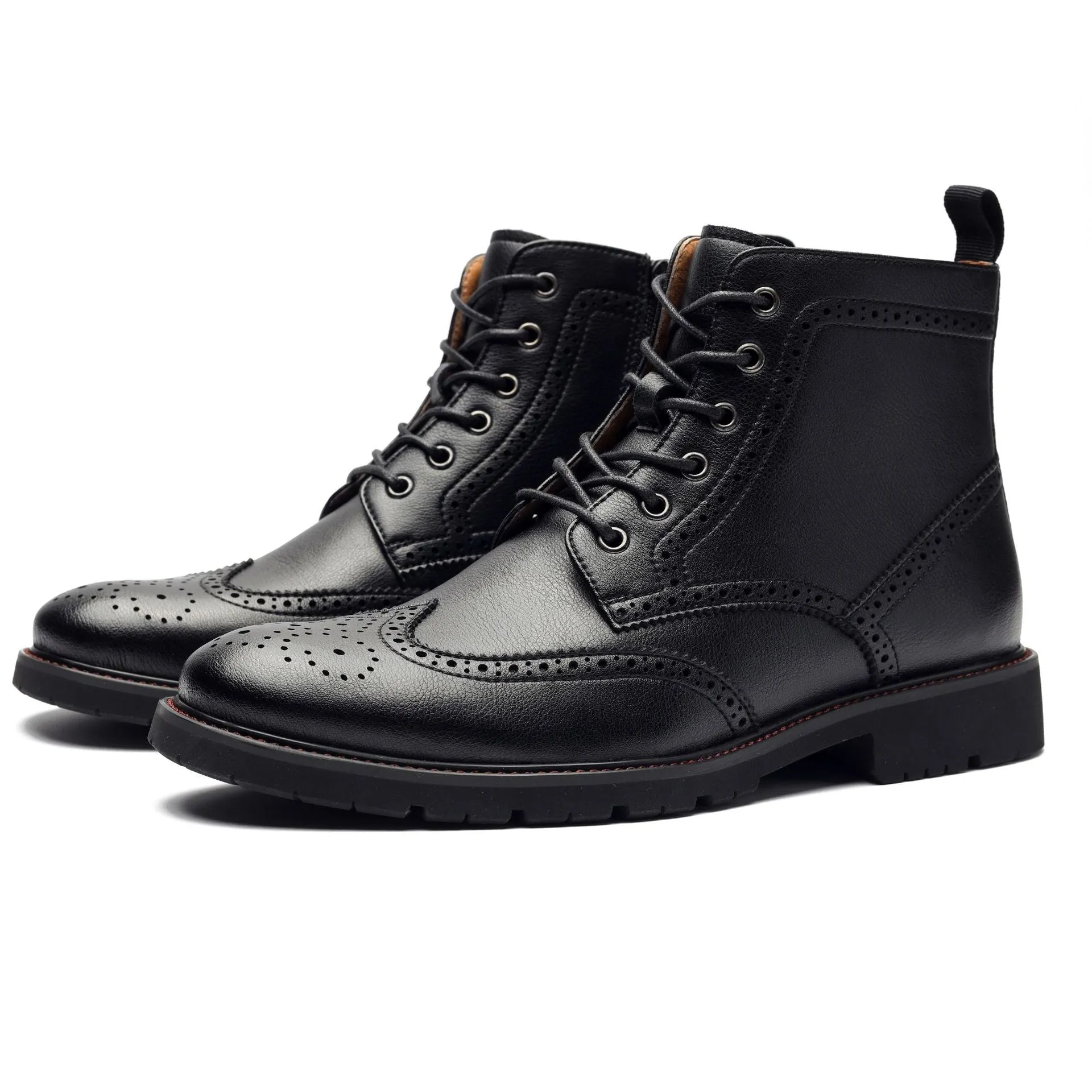 Ashore Shop 2023 British Trend Mens Boots Quality Real Cow Leather Handmade Fashion Brown Man Casual Brogues Shoes with Side Zipper