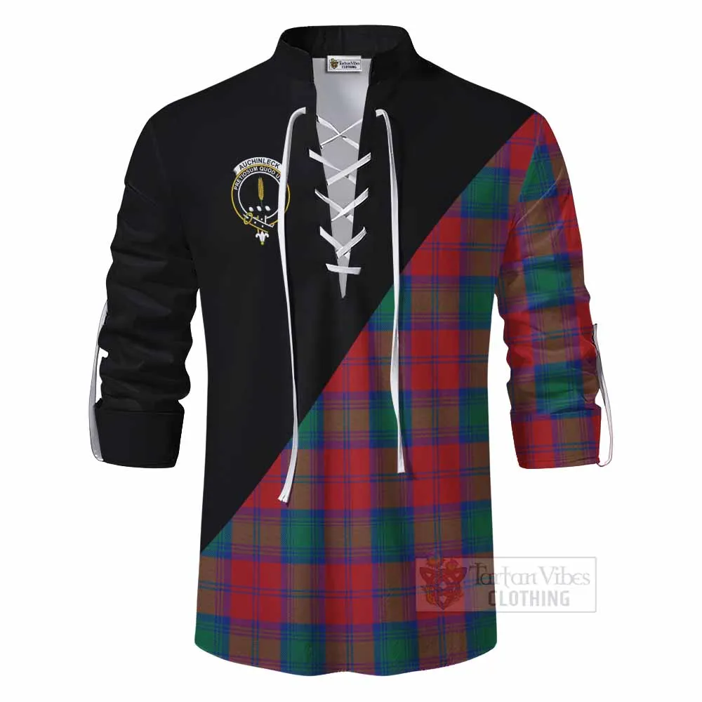 Auchinleck (Affleck) Tartan Ghillie Kilt Shirt with Family Crest and Military Logo Style