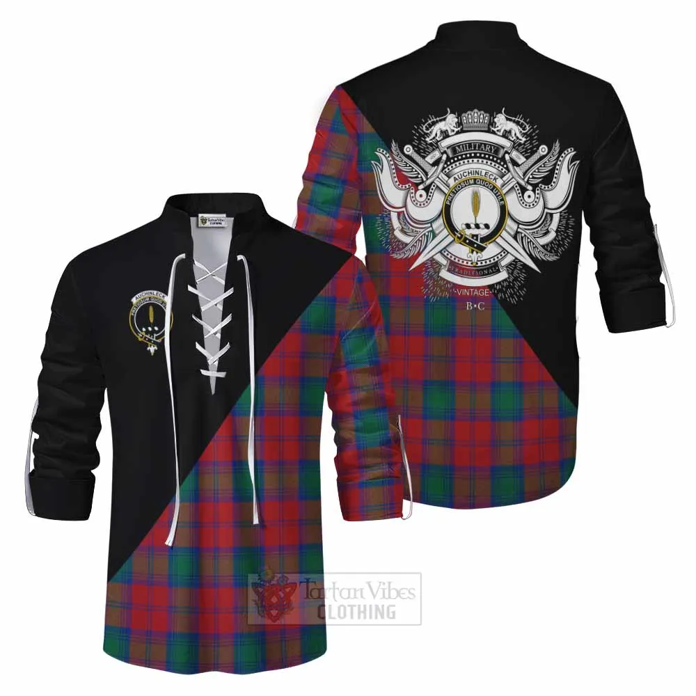 Auchinleck (Affleck) Tartan Ghillie Kilt Shirt with Family Crest and Military Logo Style