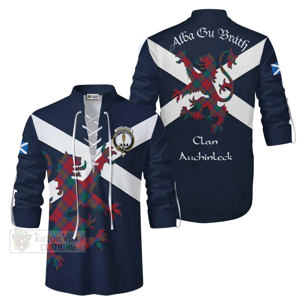 Auchinleck (Affleck) Tartan Lion Rampant Ghillie Kilt Shirt Proudly Display Your Heritage with Alba Gu Brath and Clan Name