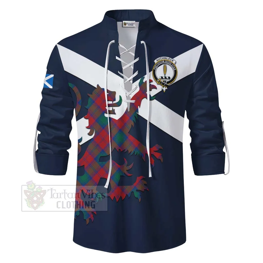 Auchinleck (Affleck) Tartan Lion Rampant Ghillie Kilt Shirt Proudly Display Your Heritage with Alba Gu Brath and Clan Name
