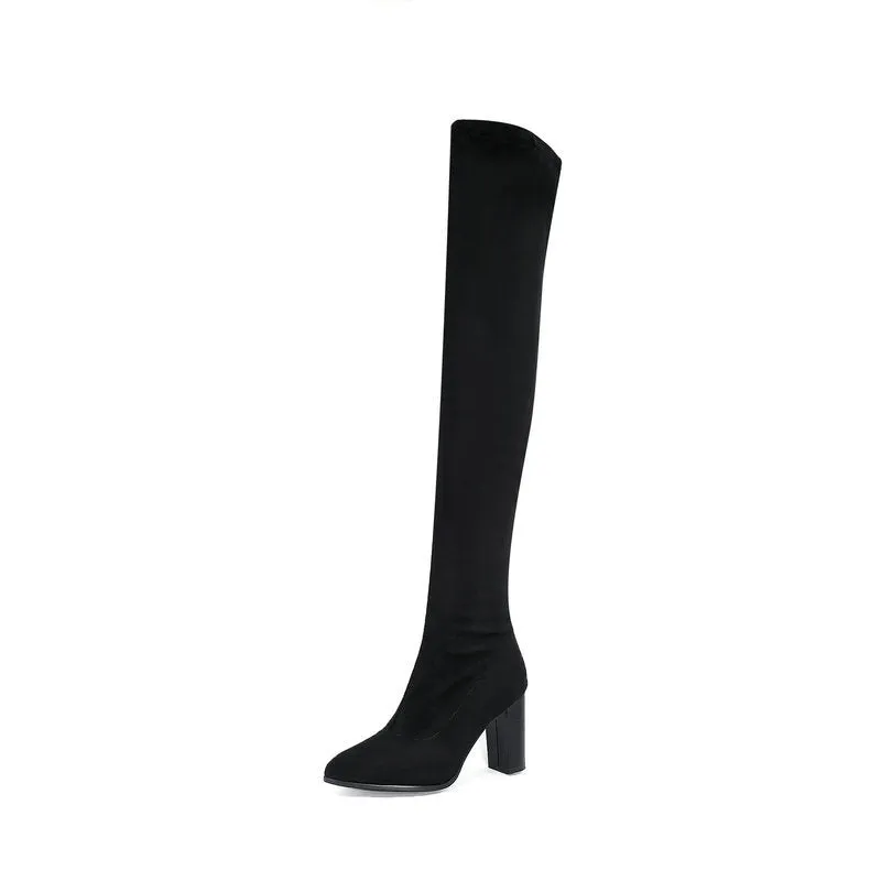 Autumn And Winter Thick Heel Fashion Elastic Knee High Boots