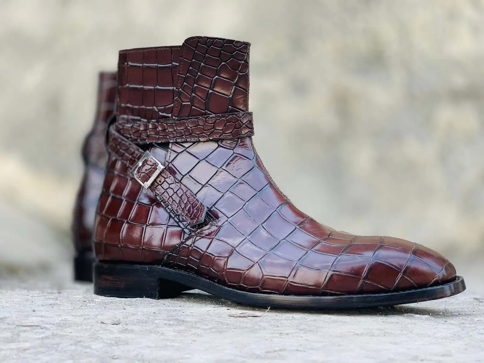 Awesome Handmade Men's Brown Alligator Textured Leather Jodhpur Boots, Men Fashion Dress Ankle Boots