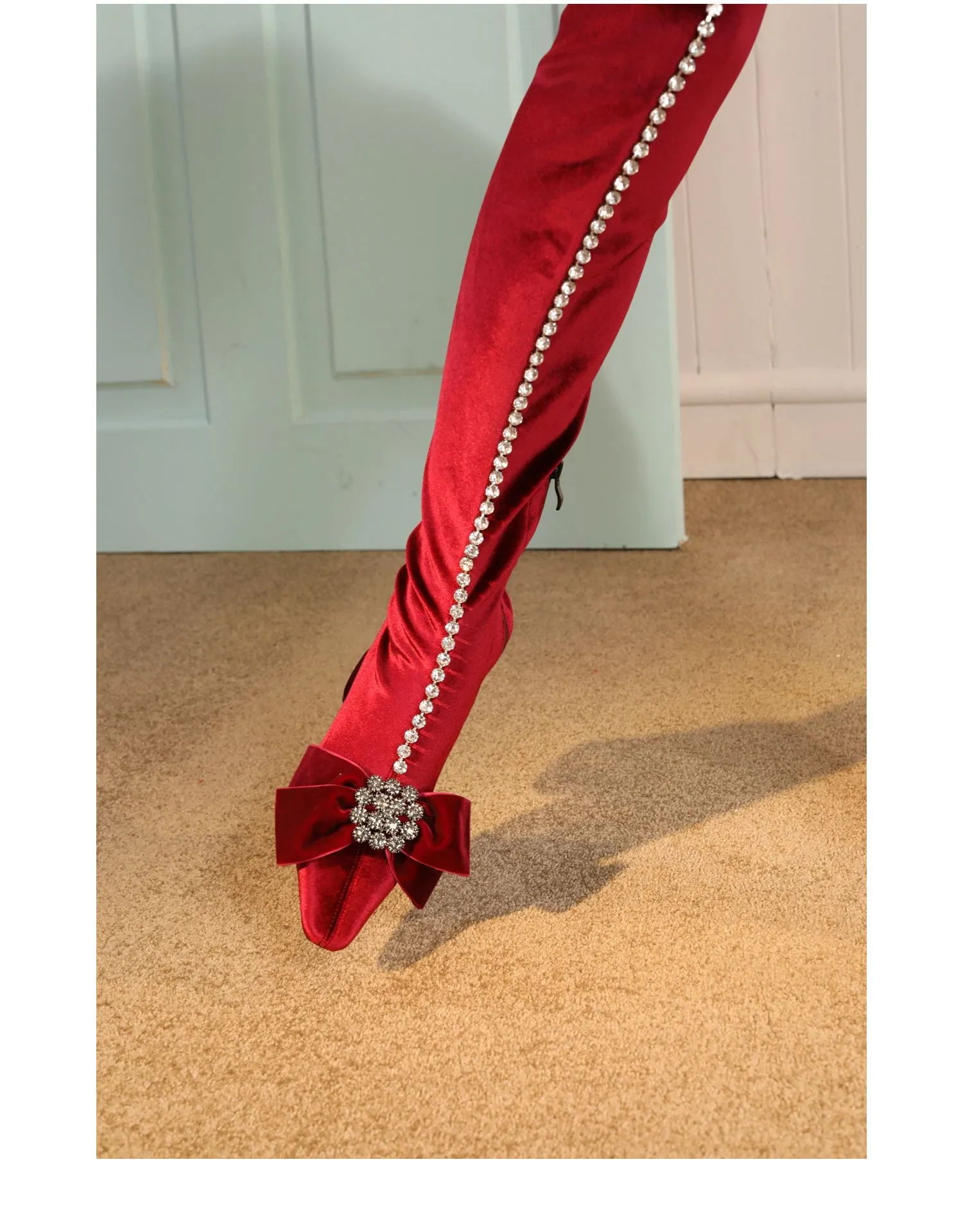 B-FEI wine red elegant over-the-knee boots stretch leg boots- Giovana
