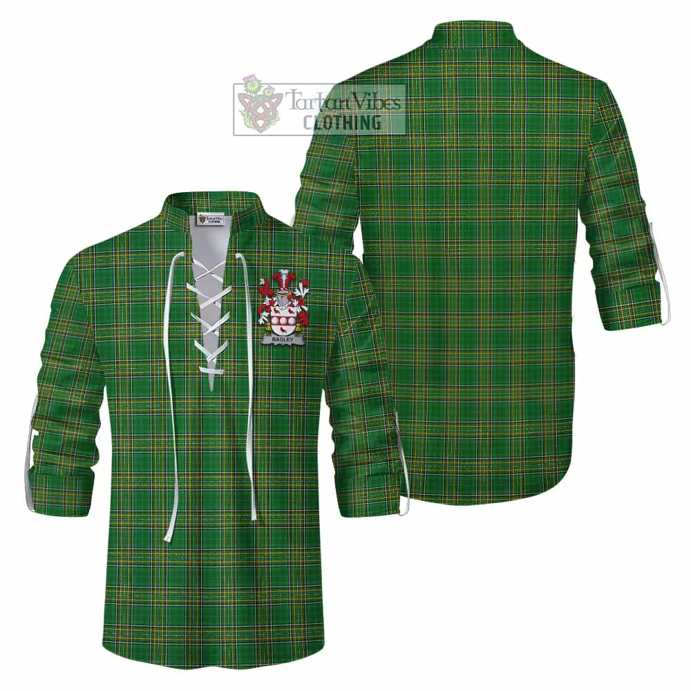 Bagley Irish Clan Tartan Ghillie Kilt Shirt with Coat of Arms