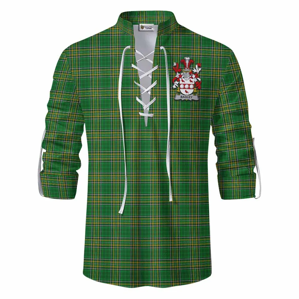 Bagley Irish Clan Tartan Ghillie Kilt Shirt with Coat of Arms