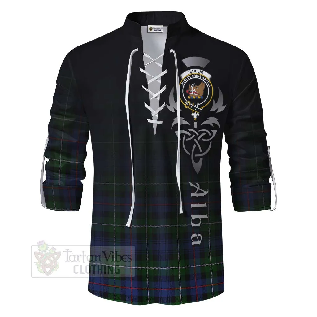 Baillie (Bailey) Tartan Ghillie Kilt Shirt Featuring Alba Gu Brath Family Crest Celtic Inspired