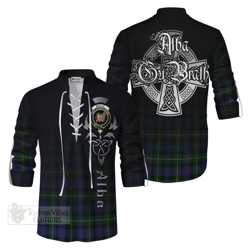 Baillie (Bailey) Tartan Ghillie Kilt Shirt Featuring Alba Gu Brath Family Crest Celtic Inspired