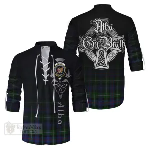 Baillie (Bailey) Tartan Ghillie Kilt Shirt Featuring Alba Gu Brath Family Crest Celtic Inspired Baillie (Bailey) Tartan Ghillie Kilt Shirt Featuring Alba Gu Brath Family Crest Celtic Inspired