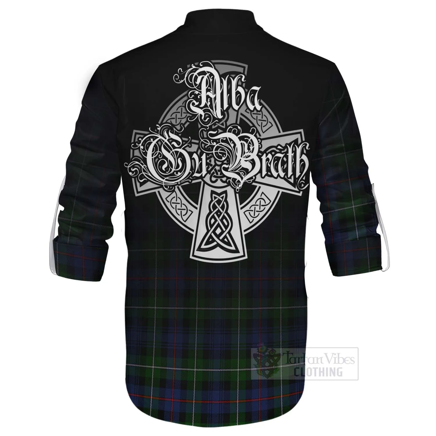 Baillie (Bailey) Tartan Ghillie Kilt Shirt Featuring Alba Gu Brath Family Crest Celtic Inspired