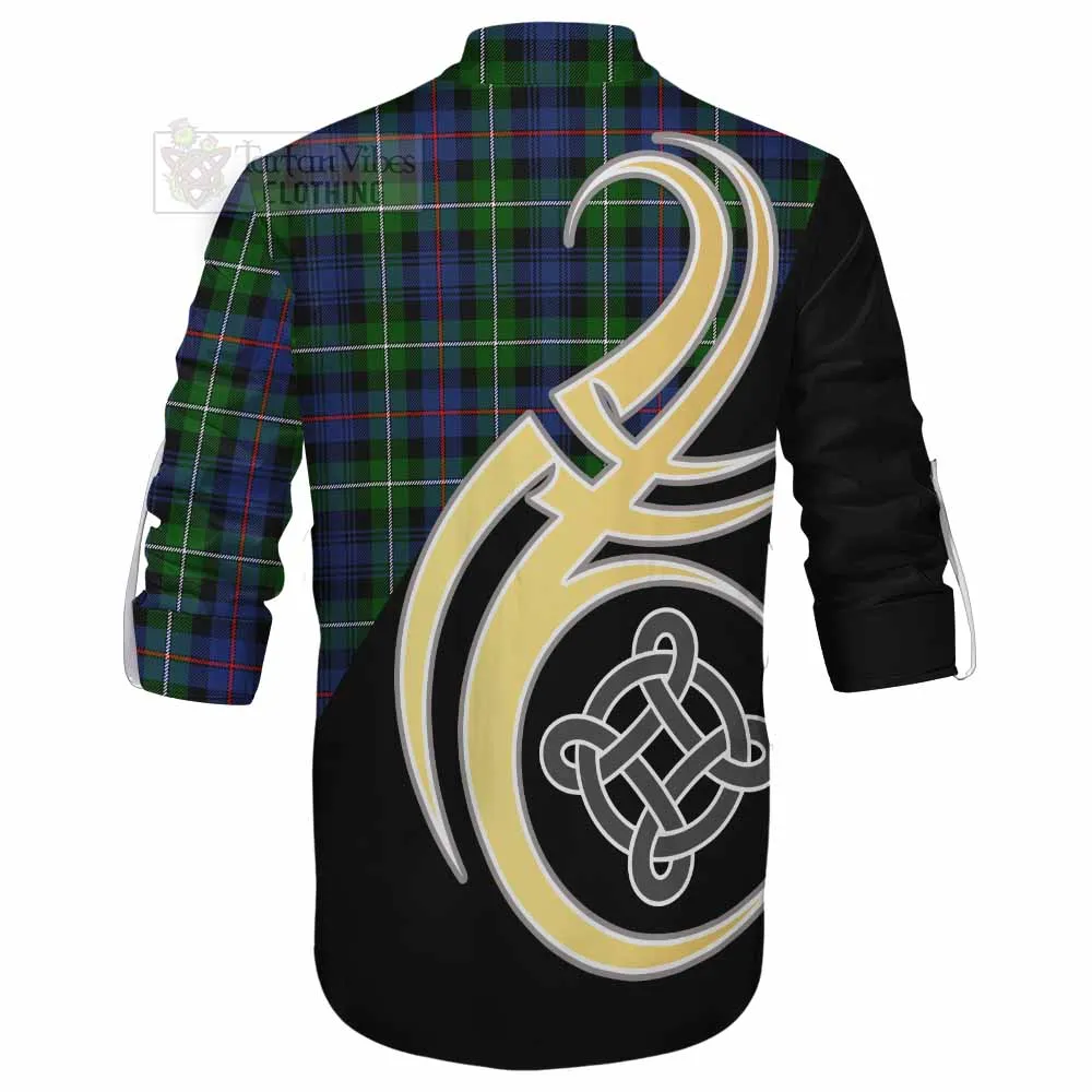 Baillie (Bailey) Tartan Ghillie Kilt Shirt with Family Crest and Celtic Symbol Style