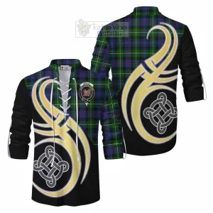 Baillie (Bailey) Tartan Ghillie Kilt Shirt with Family Crest and Celtic Symbol Style