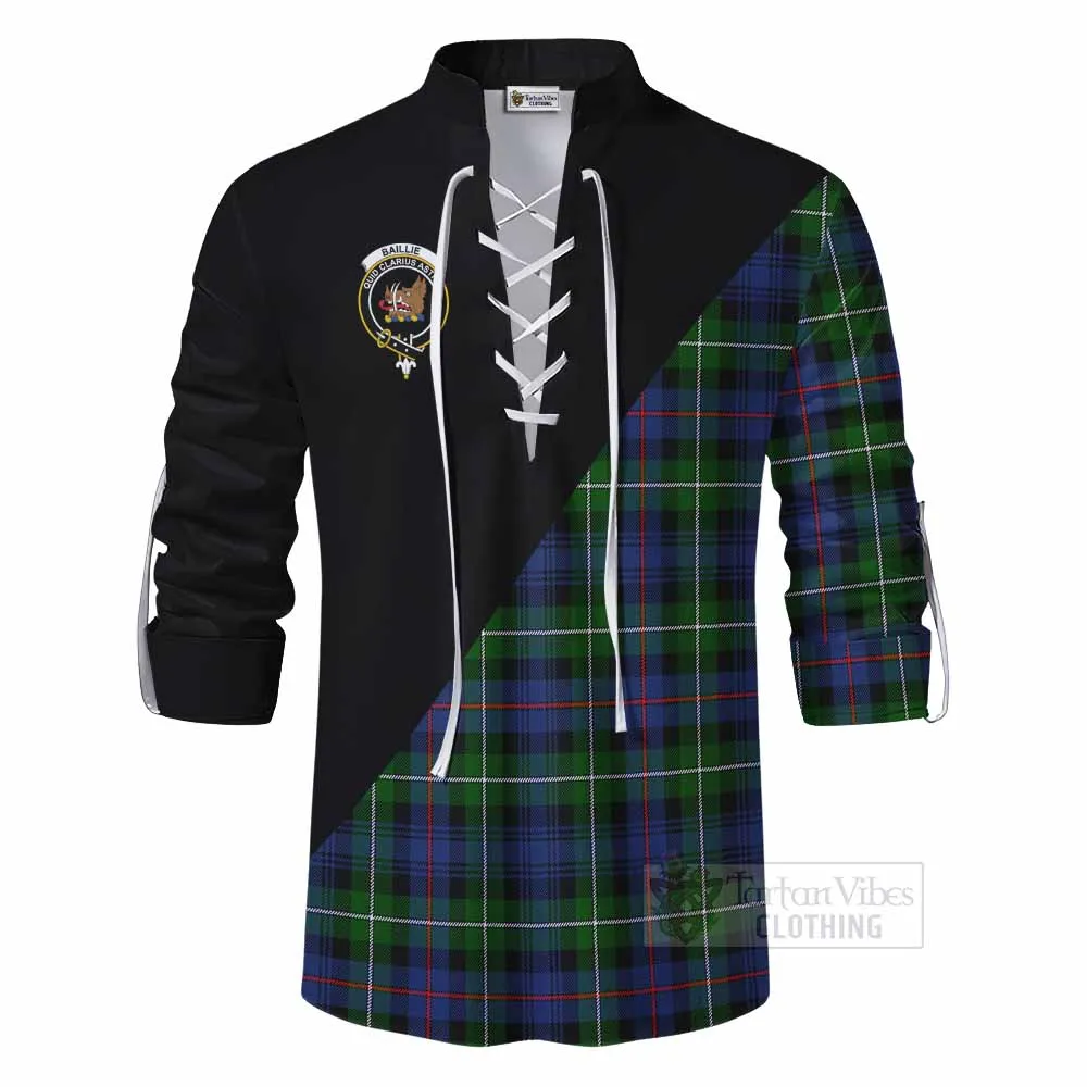 Baillie (Bailey) Tartan Ghillie Kilt Shirt with Family Crest and Military Logo Style