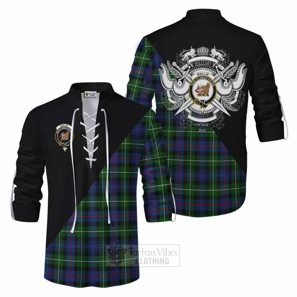 Baillie (Bailey) Tartan Ghillie Kilt Shirt with Family Crest and Military Logo Style