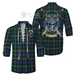 Baillie (Bailey) Tartan Ghillie Kilt Shirt with Family Crest Celtic Skull Style