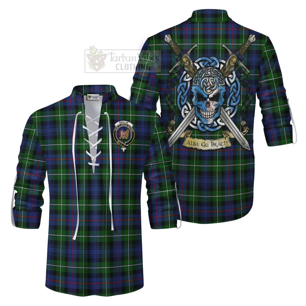 Baillie (Bailey) Tartan Ghillie Kilt Shirt with Family Crest Celtic Skull Style