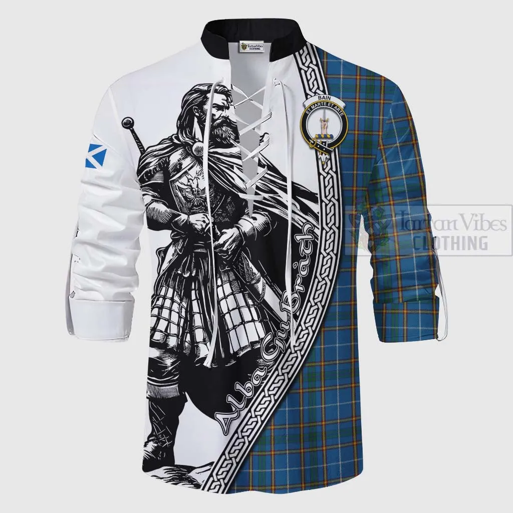 Bain Tartan Clan Crest Ghillie Kilt Shirt with Highlander Warrior Celtic Style