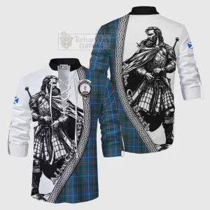 Bain Tartan Clan Crest Ghillie Kilt Shirt with Highlander Warrior Celtic Style