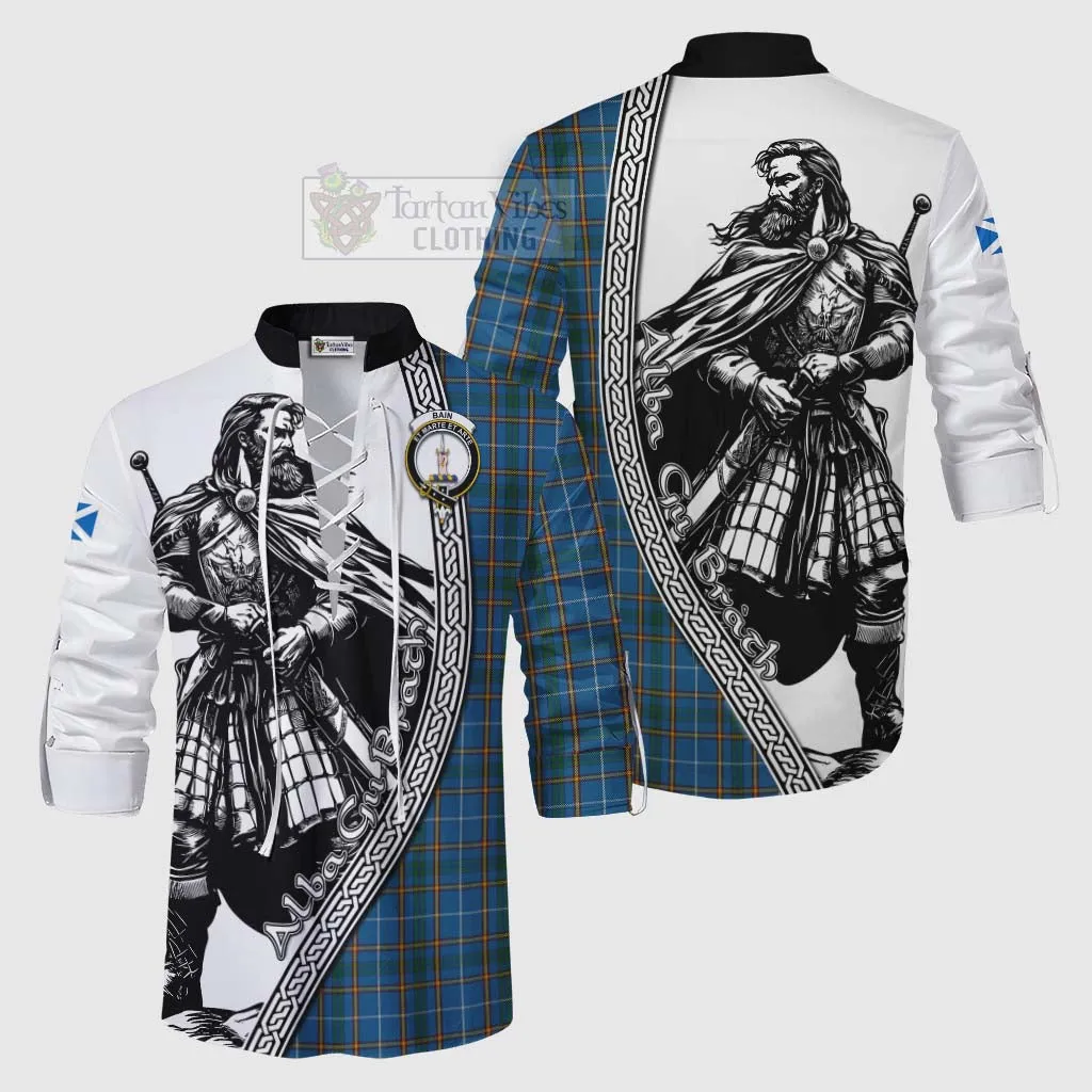 Bain Tartan Clan Crest Ghillie Kilt Shirt with Highlander Warrior Celtic Style