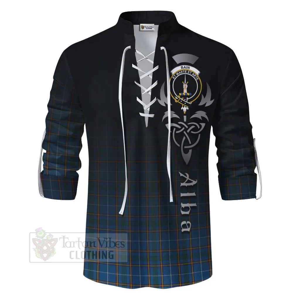 Bain Tartan Ghillie Kilt Shirt Featuring Alba Gu Brath Family Crest Celtic Inspired