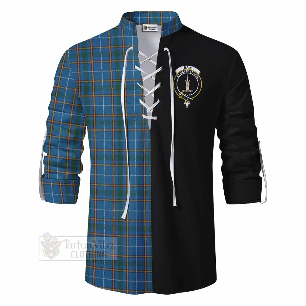 Bain Tartan Ghillie Kilt Shirt with Family Crest and Half Of Me Style