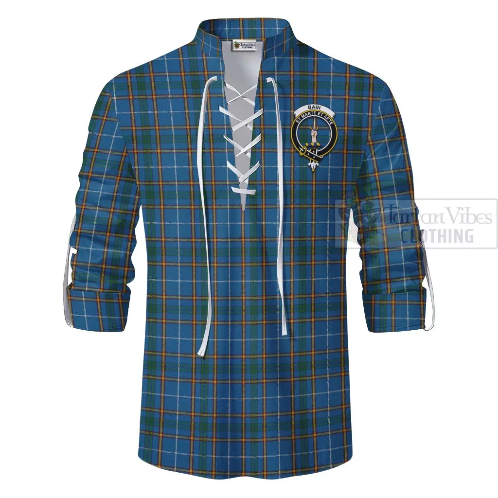 Bain Tartan Ghillie Kilt Shirt with Family Crest Celtic Skull Style