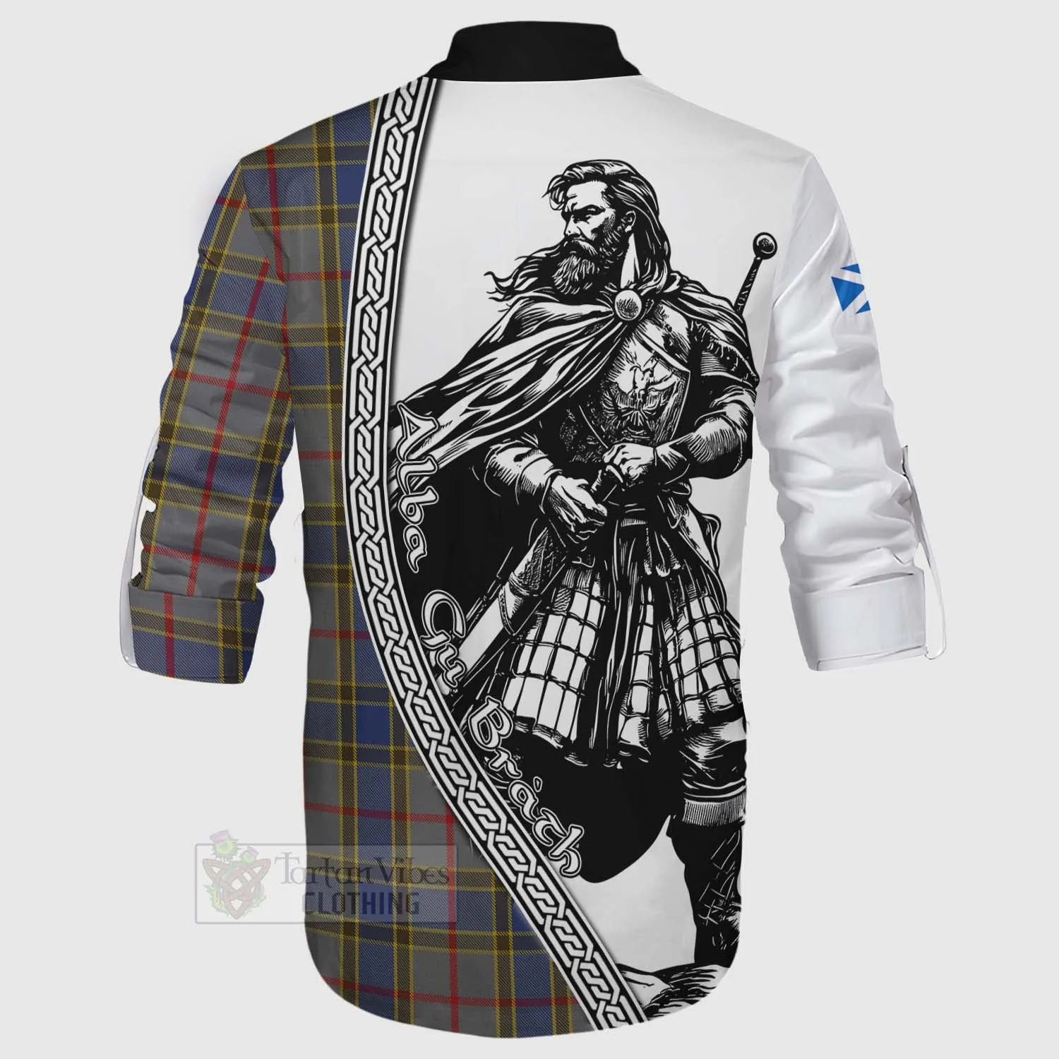 Balfour Tartan Clan Crest Ghillie Kilt Shirt with Highlander Warrior Celtic Style