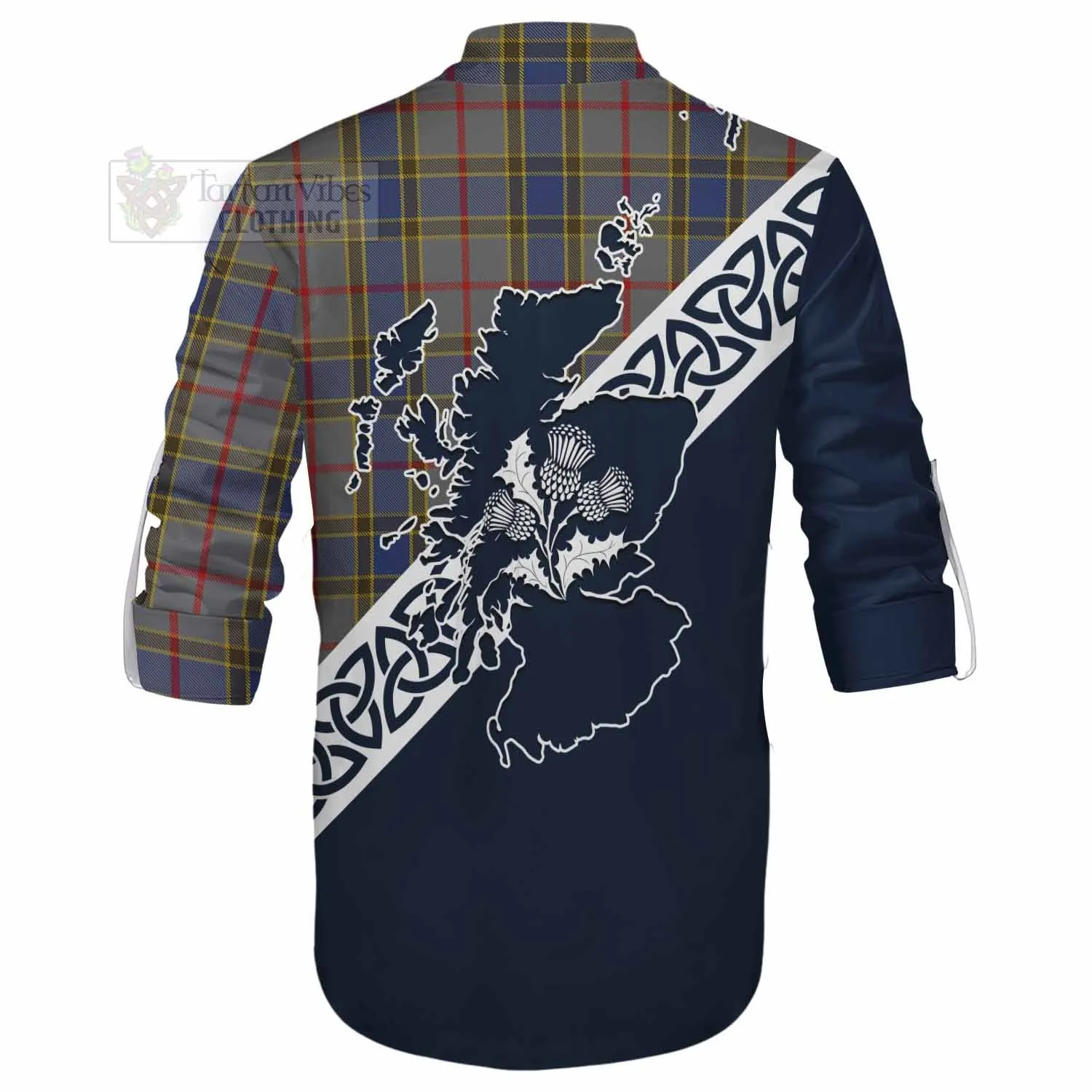 Balfour Tartan Ghillie Kilt Shirt Featuring Thistle and Scotland Map