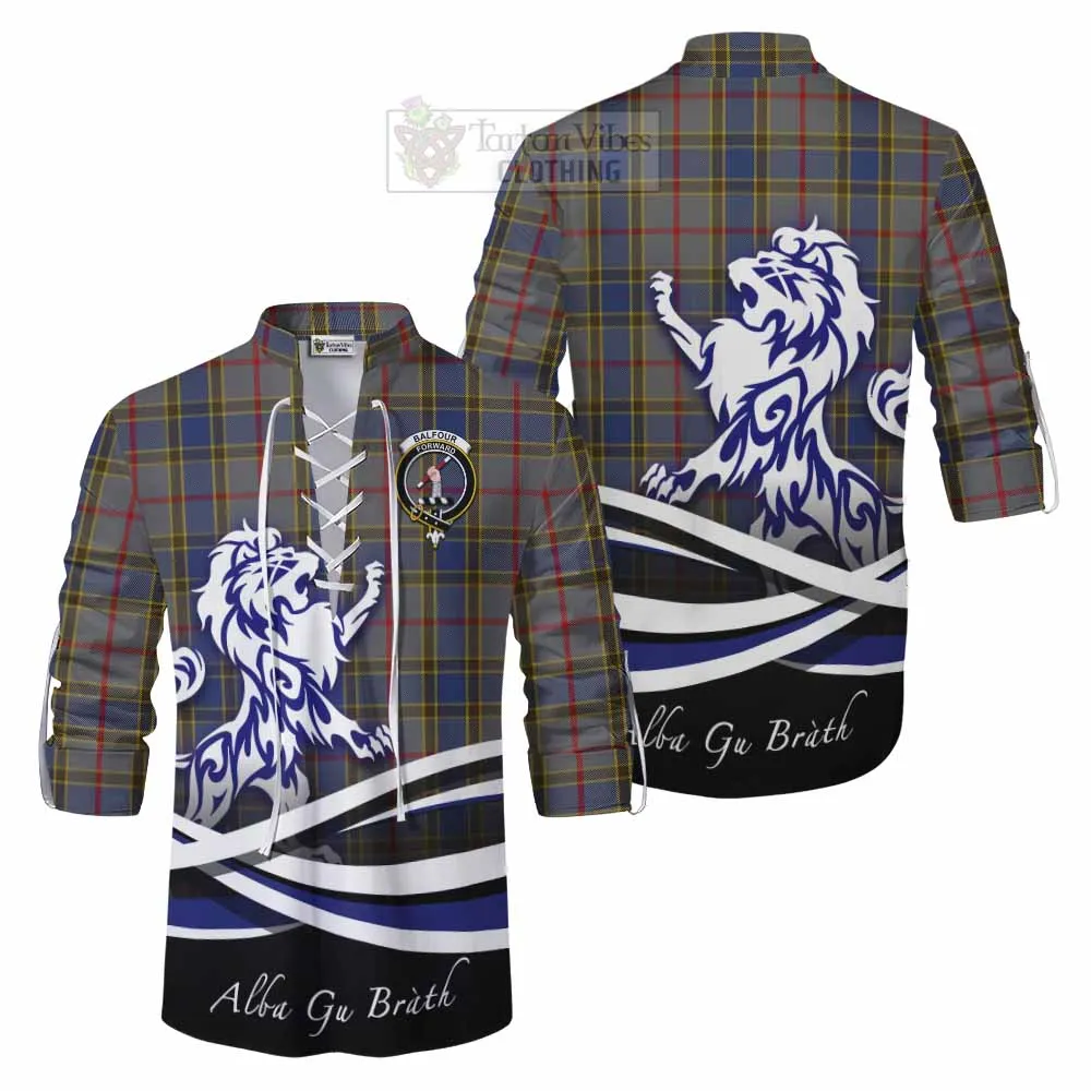 Balfour Tartan Ghillie Kilt Shirt with Alba Gu Brath Regal Lion Emblem
