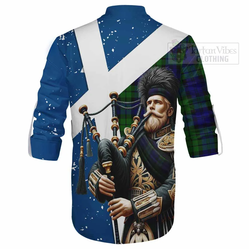 Bannatyne Tartan Ghillie Kilt Shirt with Family Crest Scottish Bagpiper Vibes