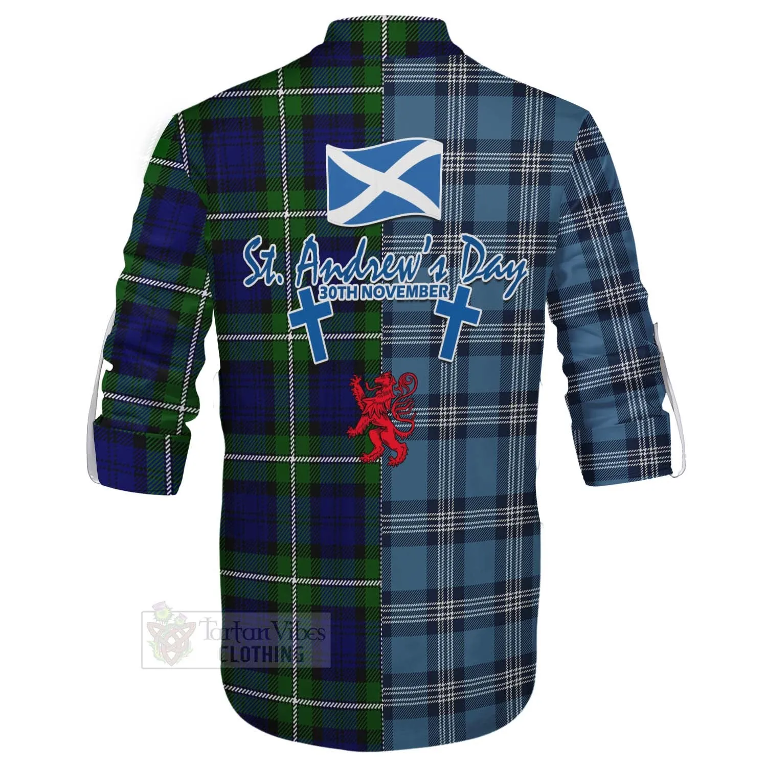 Bannerman Tartan Ghillie Kilt Shirt Happy St. Andrew's Day Half Tartan Style