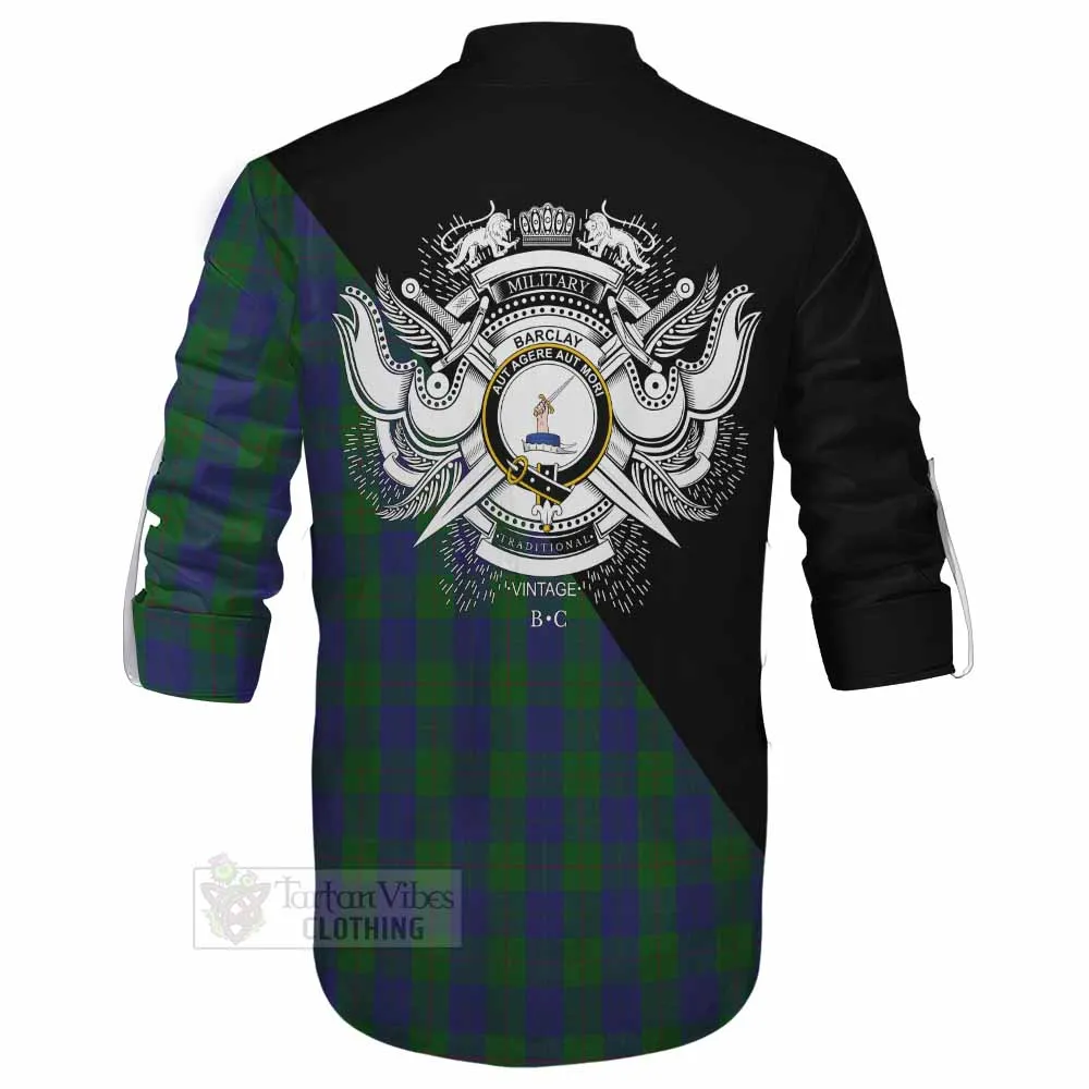 Barclay Tartan Ghillie Kilt Shirt with Family Crest and Military Logo Style