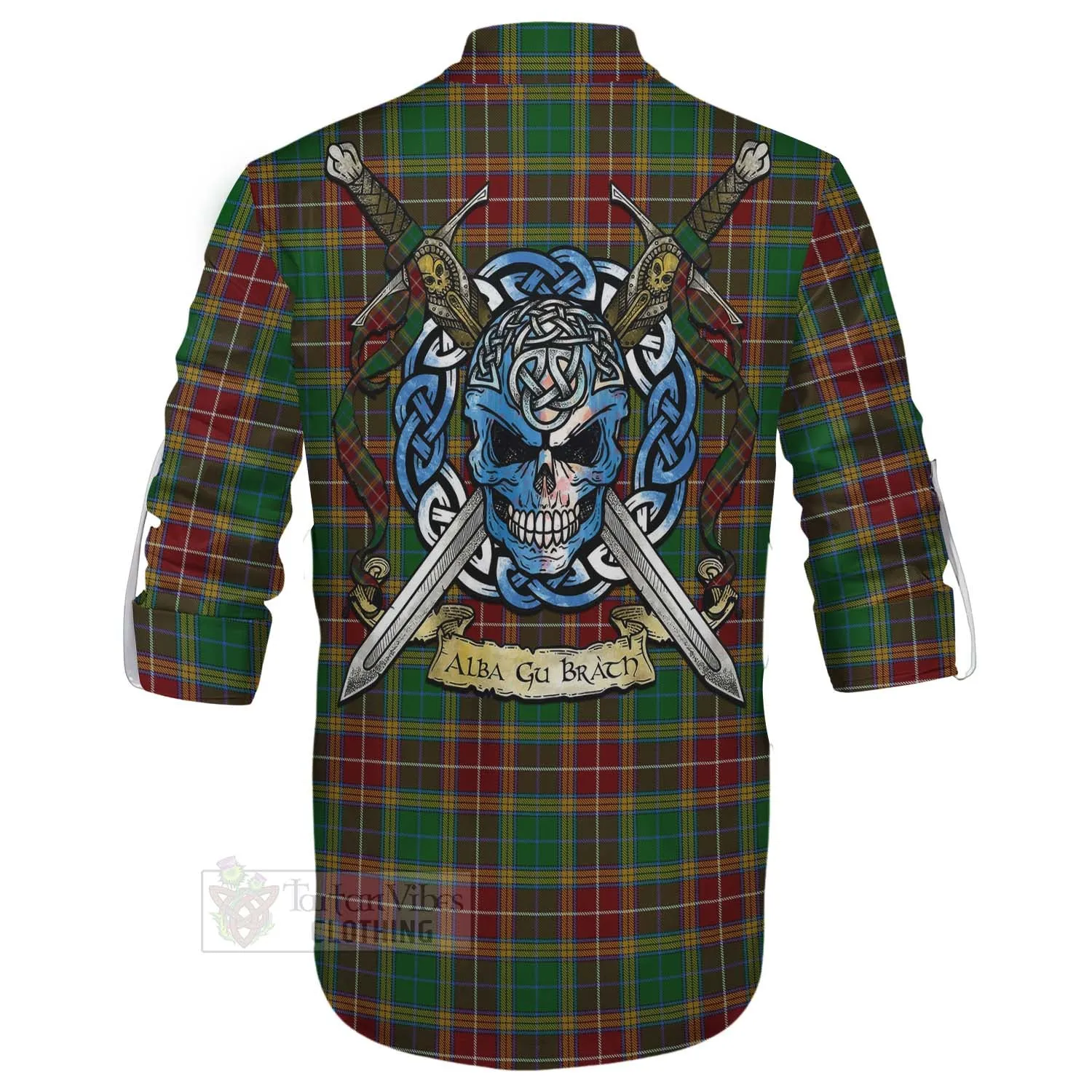 Baxter Tartan Ghillie Kilt Shirt with Family Crest Celtic Skull Style