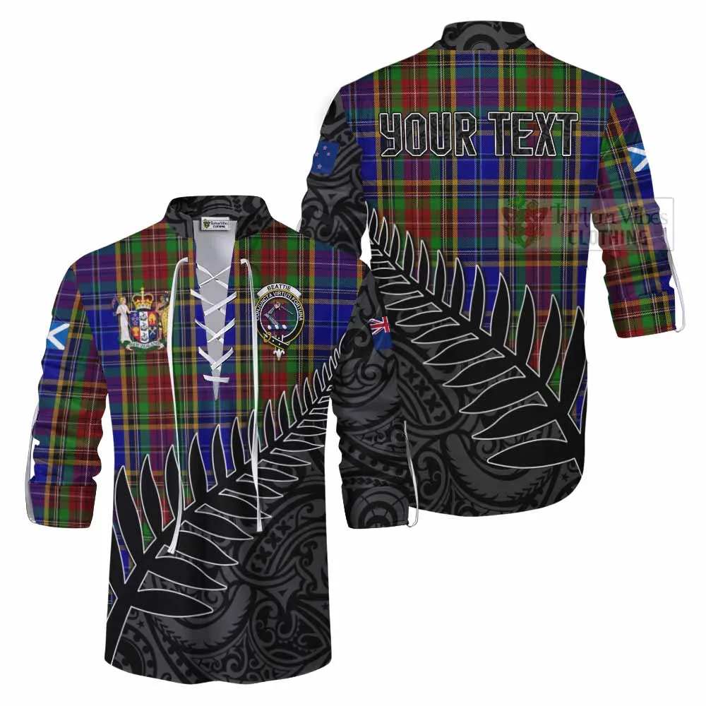Beattie (Beatty) Crest Tartan Ghillie Kilt Shirt with New Zealand Silver Fern Half Style