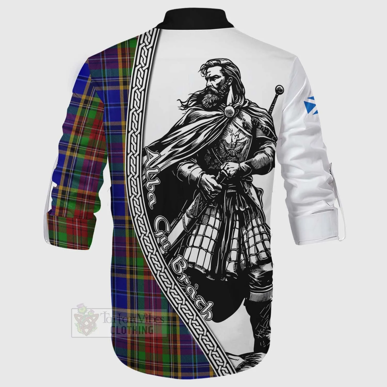 Beattie (Beatty) Tartan Clan Crest Ghillie Kilt Shirt with Highlander Warrior Celtic Style