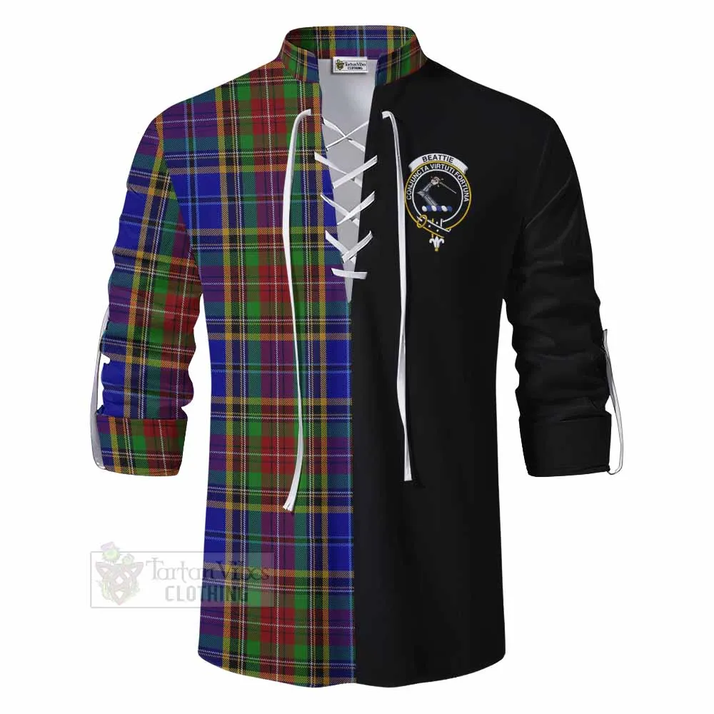 Beattie (Beatty) Tartan Ghillie Kilt Shirt with Family Crest and Half Of Me Style