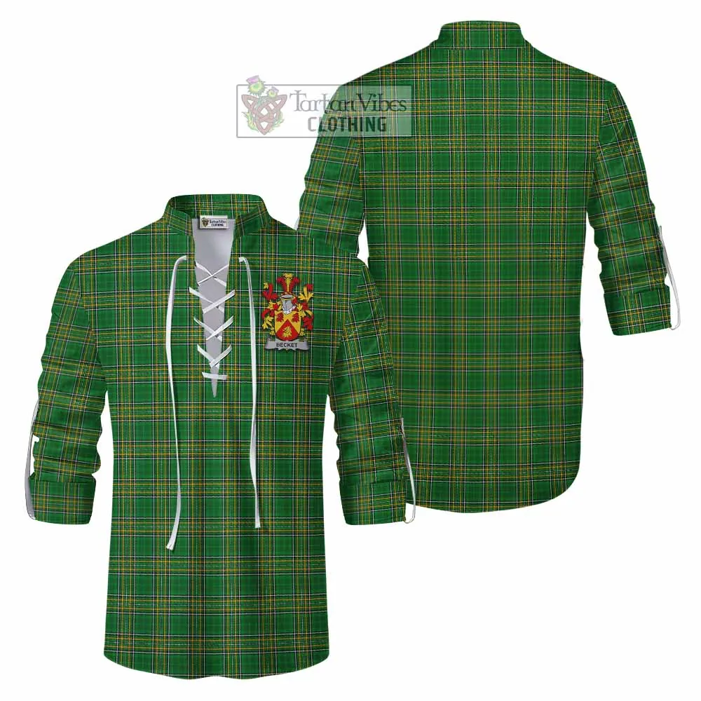 Becket Irish Clan Tartan Ghillie Kilt Shirt with Coat of Arms