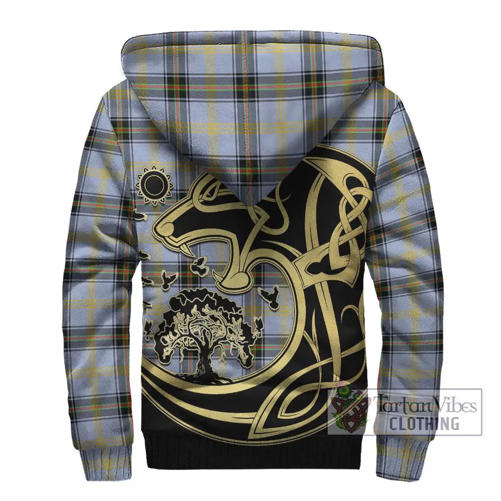 Bell of the Borders Tartan Sherpa Hoodie with Family Crest Celtic Wolf Style