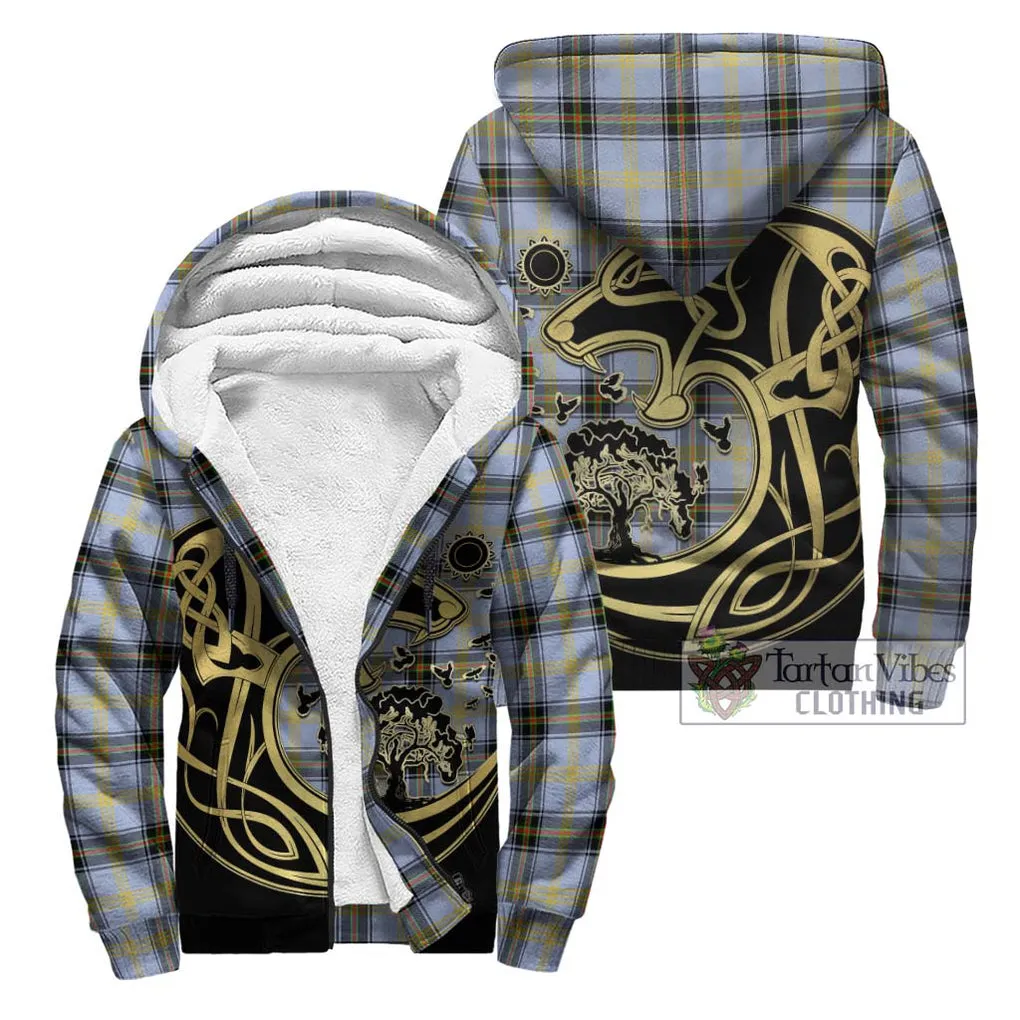 Bell of the Borders Tartan Sherpa Hoodie with Family Crest Celtic Wolf Style