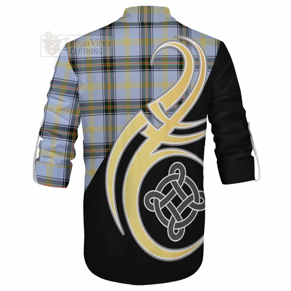 Bell Tartan Ghillie Kilt Shirt with Family Crest and Celtic Symbol Style