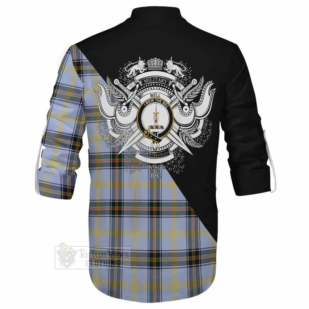 Bell Tartan Ghillie Kilt Shirt with Family Crest and Military Logo Style
