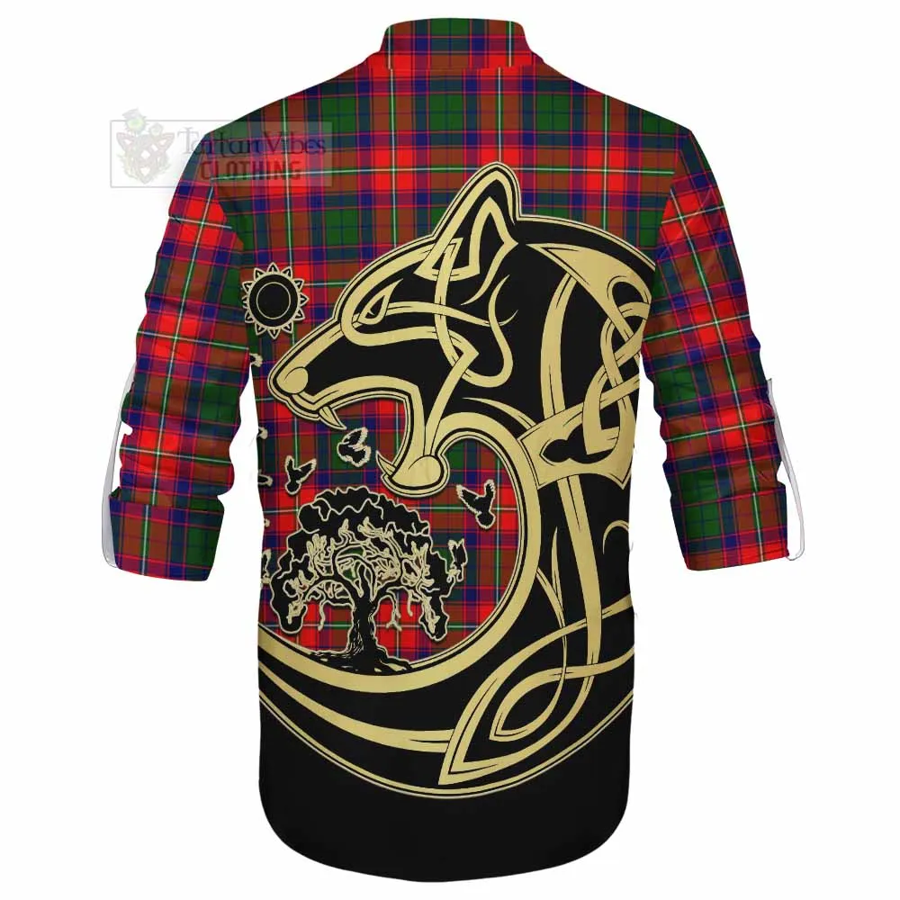Belshes (Belsches) Tartan Ghillie Kilt Shirt with Family Crest Celtic Wolf Style